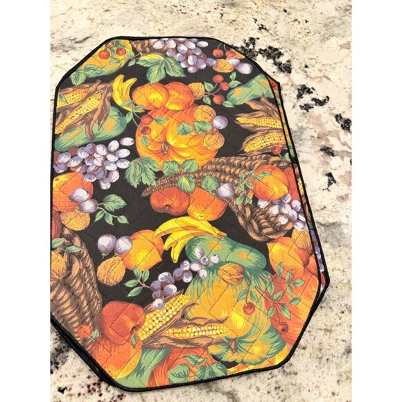 4 VTG Fall Harvest Quilted Placemats Cornucopia Pumpkin Thanksgiving table top - Picture 11 of 15